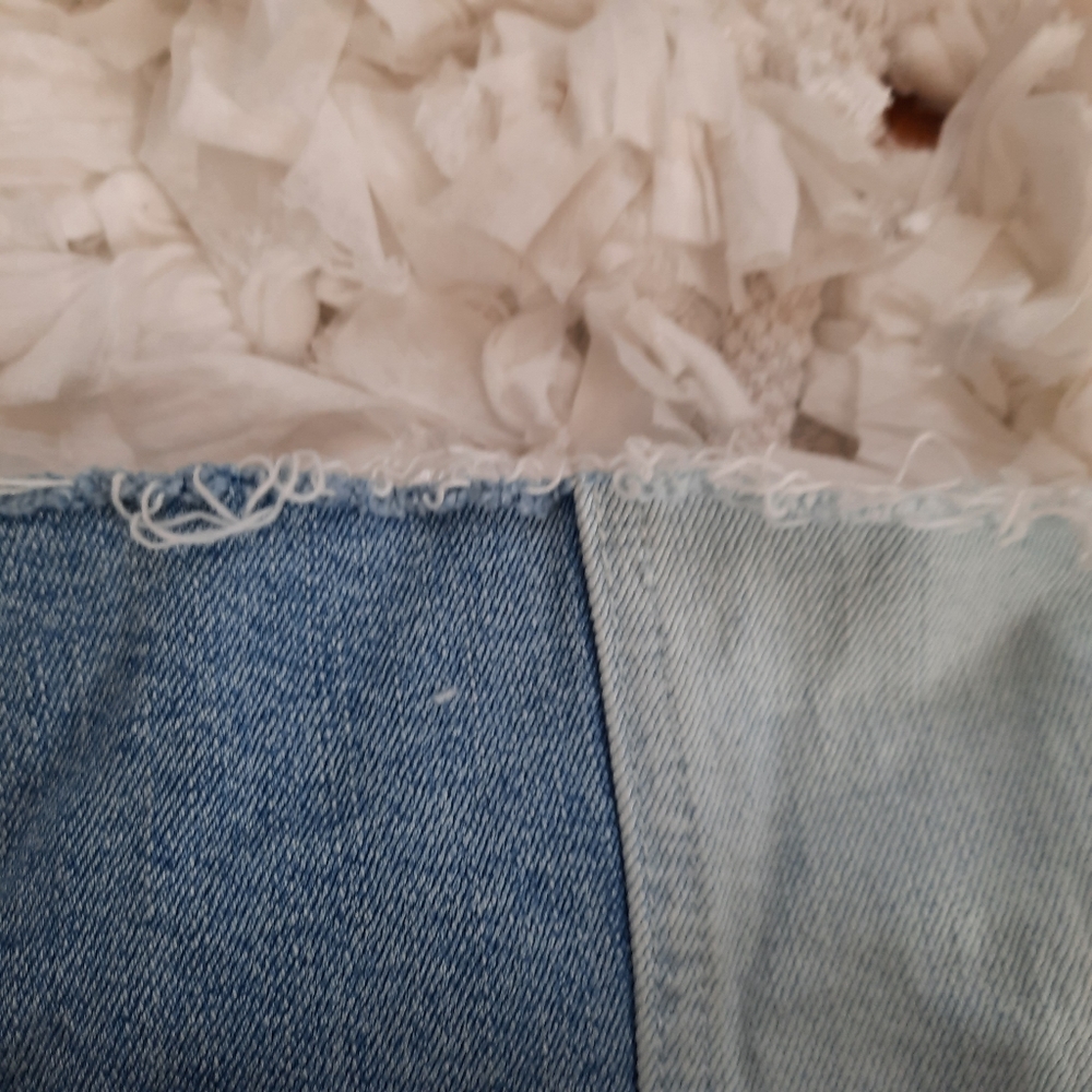 GAP Denim Mixed Denim Patchwork Jean Dkirt Fitted Button Front Sz 25 - Picture 9 of 12